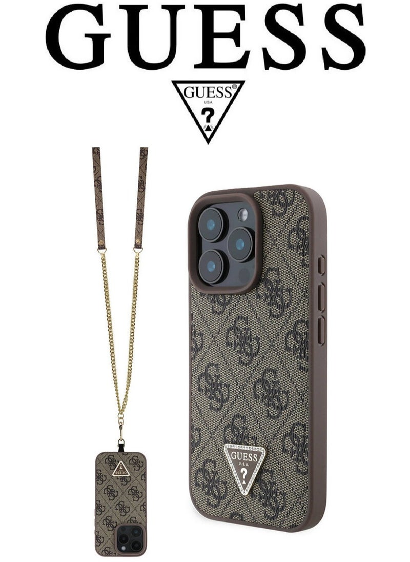 CG MOBILE IPhone 15 Pro Max cover case with a strap, iphone 15 pro max back cover with french design, iphone 15 pro max case with a logo and a leather design approved by the global brand Guess. From CG-MOBILE. In Brown  - Image 1
