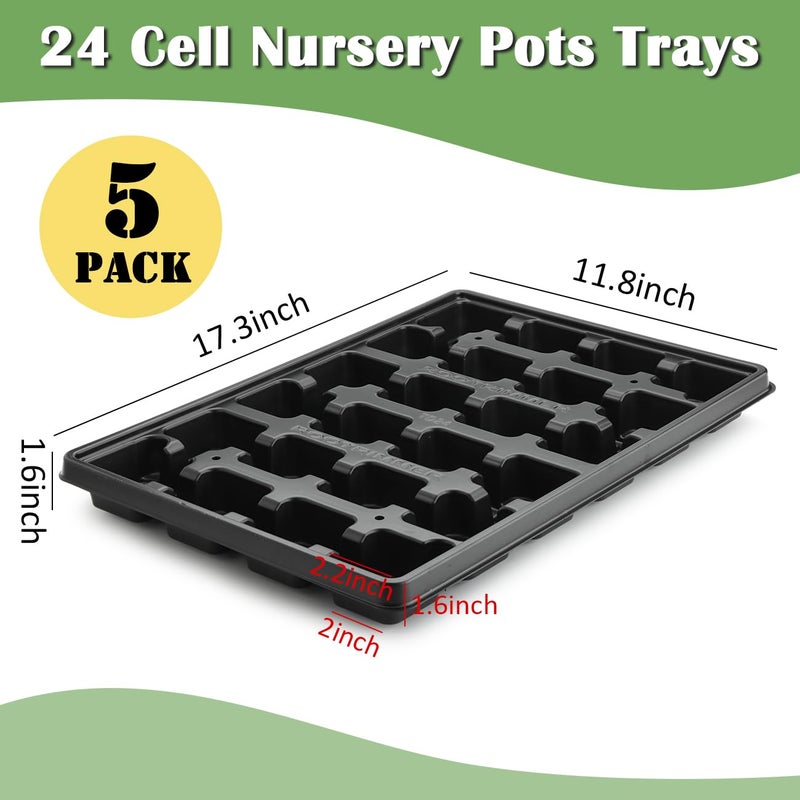 RooTrimmer 24 Cell Nursery Pots Trays 5 Pack (17"x11"x1.6"), Reusable Plant Pot Tray for Holding 2.8 inch (7CM) Square Nursery Pots, Durable Plastic Carrying Seed Starter Tray with Drain Holes (Black) - Image 2