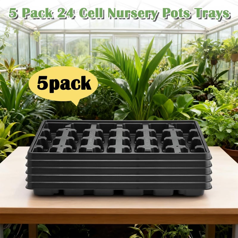 RooTrimmer 24 Cell Nursery Pots Trays 5 Pack (17"x11"x1.6"), Reusable Plant Pot Tray for Holding 2.8 inch (7CM) Square Nursery Pots, Durable Plastic Carrying Seed Starter Tray with Drain Holes (Black) - Image 3