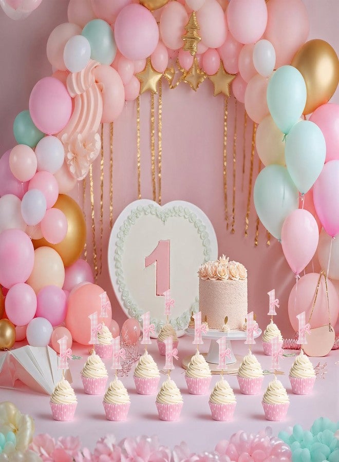 YooNotee 24 Pcs Pink White Gingham Bow 1st Birthday Cake Topper Sweet One Birthday Decorations First Wedding Anniversary Bowknot Cupcake Toppers, Pink Bow Cake Photo Props Wedding Theme Party Decor - Image 3