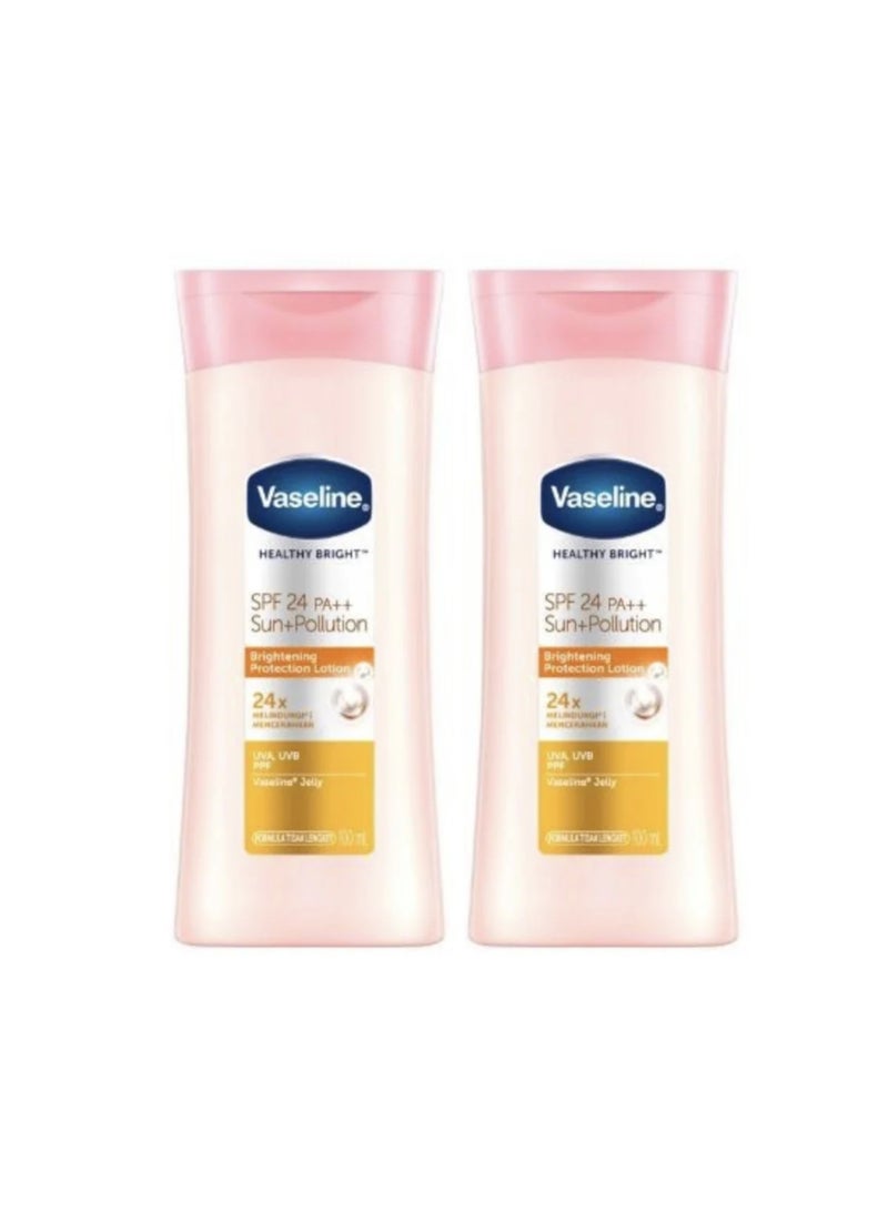 فازلين لوشن تفتيح البشرة من هيلثي برايت بعامل حماية من الشمس 24++، مقاوم للشمس والتلوث، 100 مل × 2 مل