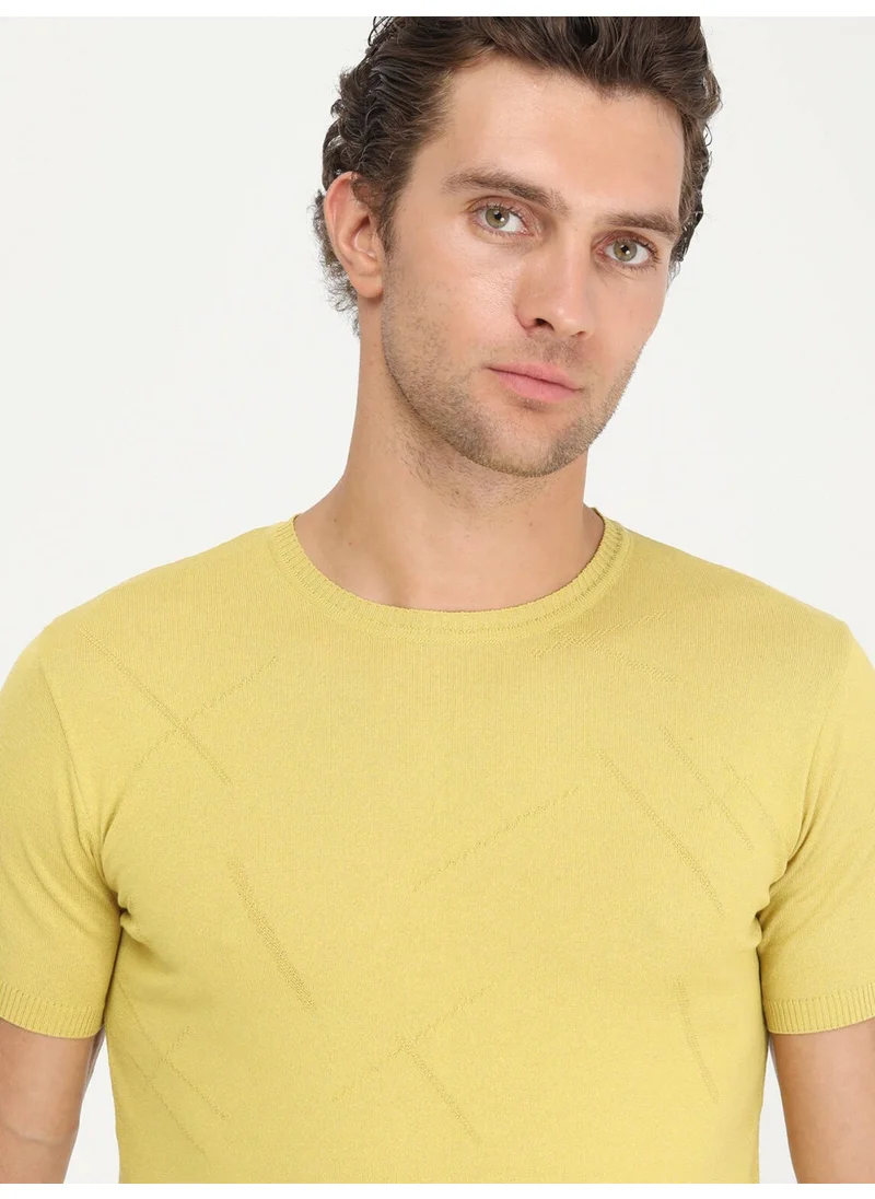 Kip Mustard Crew Neck Jacquard Knitwear