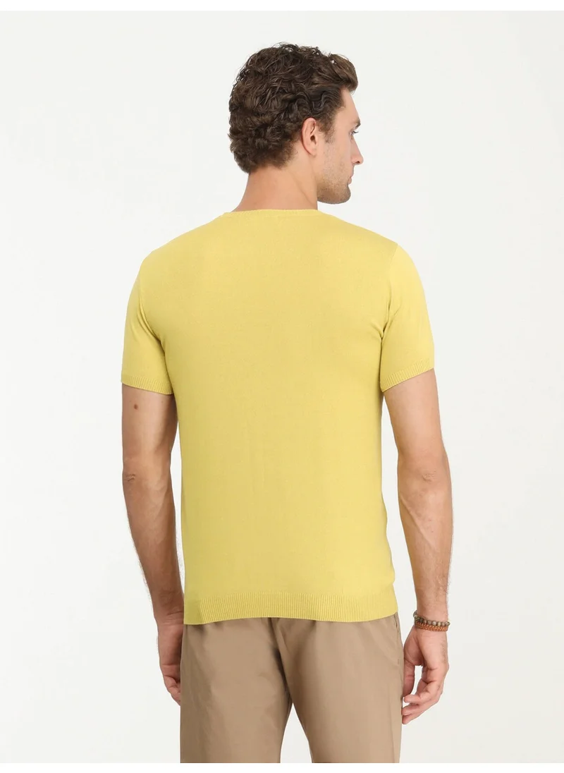Kip Mustard Crew Neck Jacquard Knitwear