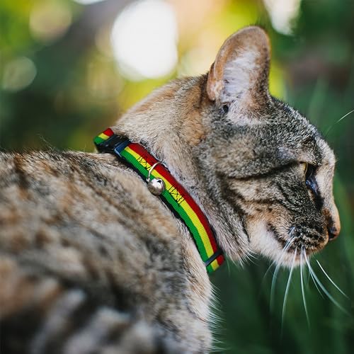 Buckle Down Buckle-Down Cat Collar Breakaway Rasta Stripes Painted Green Yellow Red 8 to 12 Inches 0.5 Inch Wide - Image 2