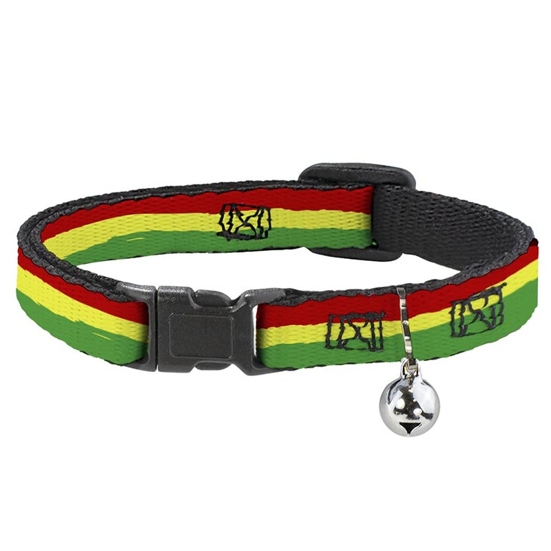 Buckle Down Buckle-Down Cat Collar Breakaway Rasta Stripes Painted Green Yellow Red 8 to 12 Inches 0.5 Inch Wide - Image 5