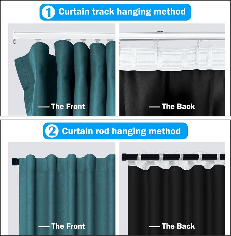 MaKefeile Room Divider Curtains Total Blackout Privacy Curtain Panel Room Thermal Insulated Noise Reduction Curtains for Bedroom Window Living Room Ceiling Track Curtain W 15 ft × H 8 ft Azure Blue - Image 2