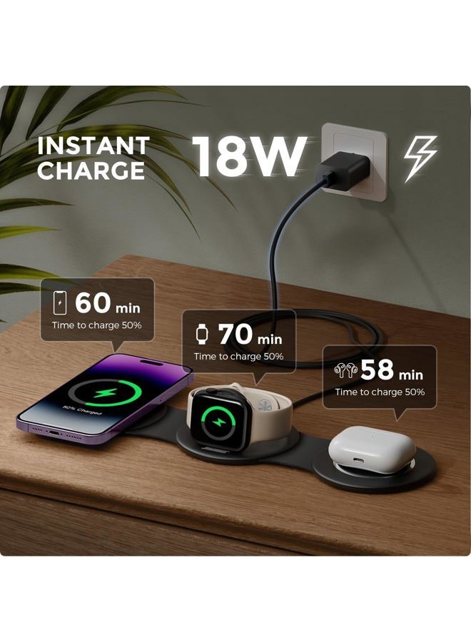 Hicober 3 in 1 Charging Station for Apple Multiple Devices, Foldable Travel Wireless Charger 18W for iPhone 15 14 13 Pro Max Plus &Apple Watch Series/Airpods - Image 2