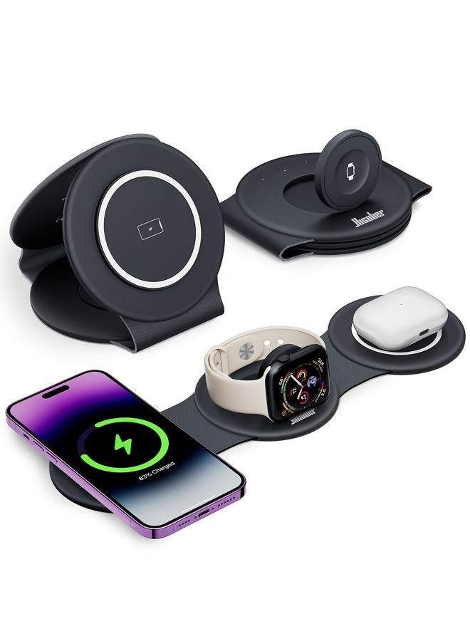 Hicober 3 in 1 Charging Station for Apple Multiple Devices, Foldable Travel Wireless Charger 18W for iPhone 15 14 13 Pro Max Plus &Apple Watch Series/Airpods - Image 1