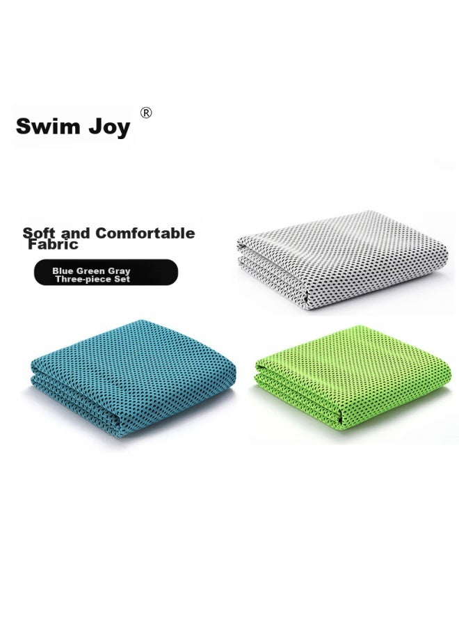 Swimming Fun Yonglebao Cooling Sports Towel, Quick-drying Fitness Cool Refreshing Sweat-absorbing Wiping Towel, Pvc Hiking Bag, Blue-green-gray 3-piece Set - Image 2