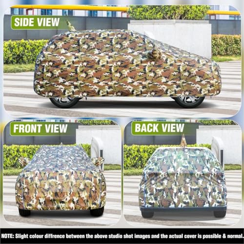 CABIUS 100% Waterproof Car Body Cover for Maruti Suzuki Wagon R (1999-2024) with Mirror Pocket (Heat & UV Resistant, Triple Stitched, Soft Lining, Bottom Elastic & Piping) Camouflage, Military Print - Image 4