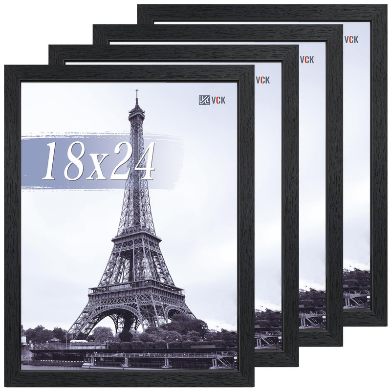 VCK 18x24 Poster Frame Set of 4  Black GalleryQuality Wood Picture Frames 11Inch Wide Border Polished Plexiglass Vertical or Horizontal Wall Display for PhotoArtPrints Black