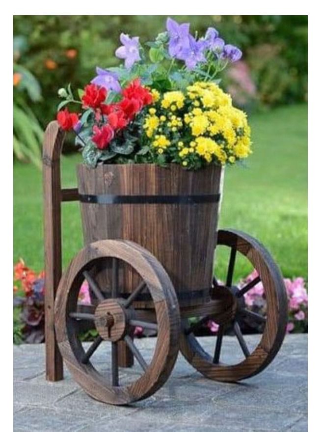 FFD Wooden Flower Pot Trolly Shaped Vase Container Flower Bucket Planter Garden Decorative Wood Flower Pot - Image 1