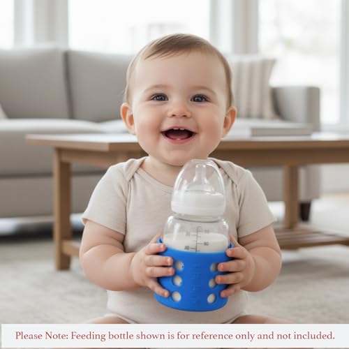 Safe-O-Kid BPA-Free Pure Silicone Bottle Cover – Soft, Non-Toxic, Protective Cover for Baby Bottles, Safe for Little Ones, Durable, Easy to Clean 60 ml, Blue - Pack of 1 - Image 2