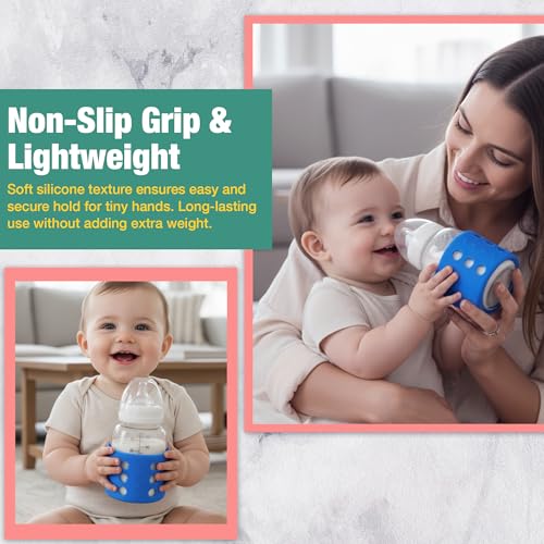 Safe-O-Kid BPA-Free Pure Silicone Bottle Cover – Soft, Non-Toxic, Protective Cover for Baby Bottles, Safe for Little Ones, Durable, Easy to Clean 60 ml, Blue - Pack of 1 - Image 3