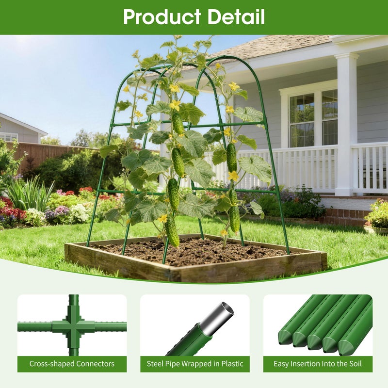 MQHUAYU Cucumber Trellis for Raised Bed,U-Shape Garden Trellis for Climbing Plants Outdoor, Metal Arch Vegetables Trellis, Plant Support for Vine (Green, 31.5" Lx21.6 Wx47.2 H-Small) - Image 2