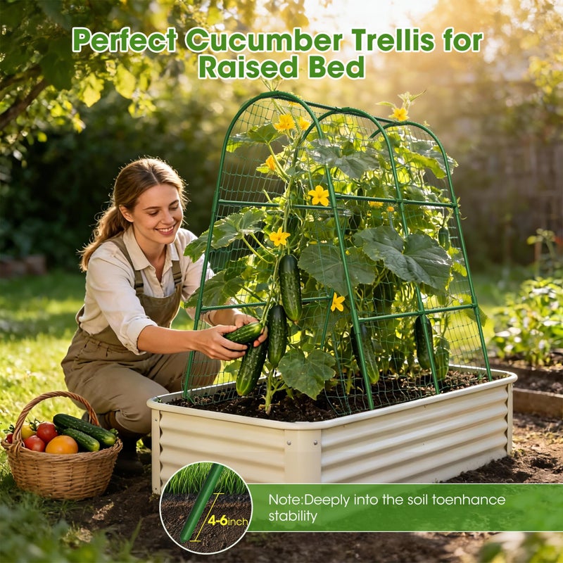 MQHUAYU Cucumber Trellis for Raised Bed,U-Shape Garden Trellis for Climbing Plants Outdoor, Metal Arch Vegetables Trellis, Plant Support for Vine (Green, 31.5" Lx21.6 Wx47.2 H-Small) - Image 3