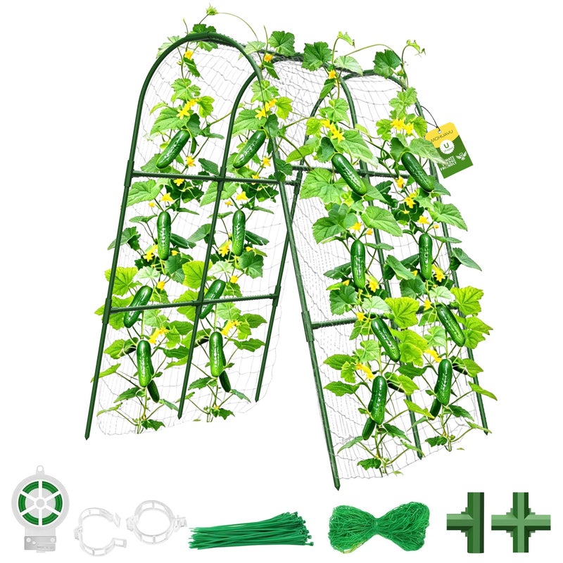 MQHUAYU Cucumber Trellis for Raised Bed,U-Shape Garden Trellis for Climbing Plants Outdoor, Metal Arch Vegetables Trellis, Plant Support for Vine (Green, 31.5" Lx21.6 Wx47.2 H-Small) - Image 1