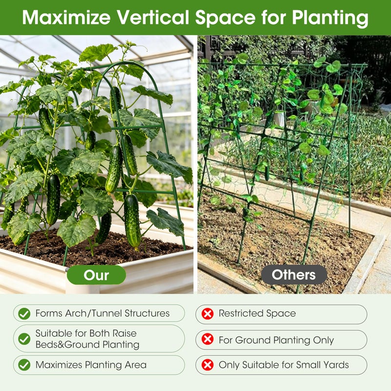 MQHUAYU Cucumber Trellis for Raised Bed,U-Shape Garden Trellis for Climbing Plants Outdoor, Metal Arch Vegetables Trellis, Plant Support for Vine (Green, 31.5" Lx21.6 Wx47.2 H-Small) - Image 4