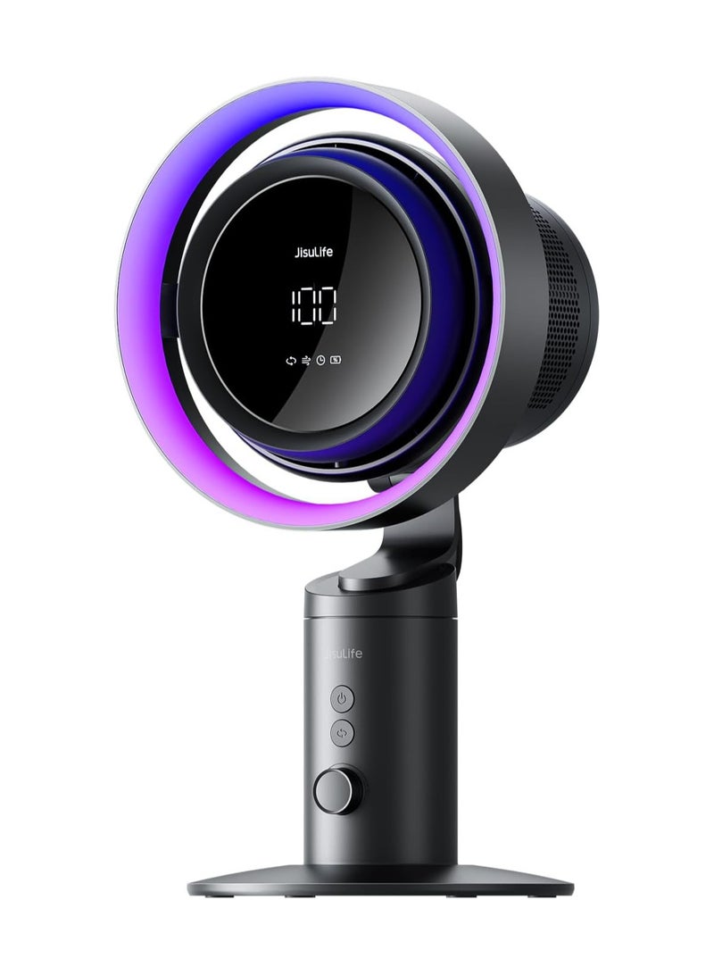 JISULIFE Jisulife Table Fan Pro3, 3-IN-1 Turbo Oscillating Fan with Air Purifier and RGB Light, H11 HEPA Filter, 100-Speed Adjustable, 10000mAh Rechargeable Battery, Powerful Airflow for Desktop/Office/Bedroom  - Image 1