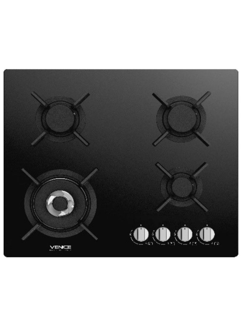 سطح 60سم 4عين غاز زجاج اسود - شبك ثقيل - صمام امان - اشعال ذاتي - مفاتيح امامية