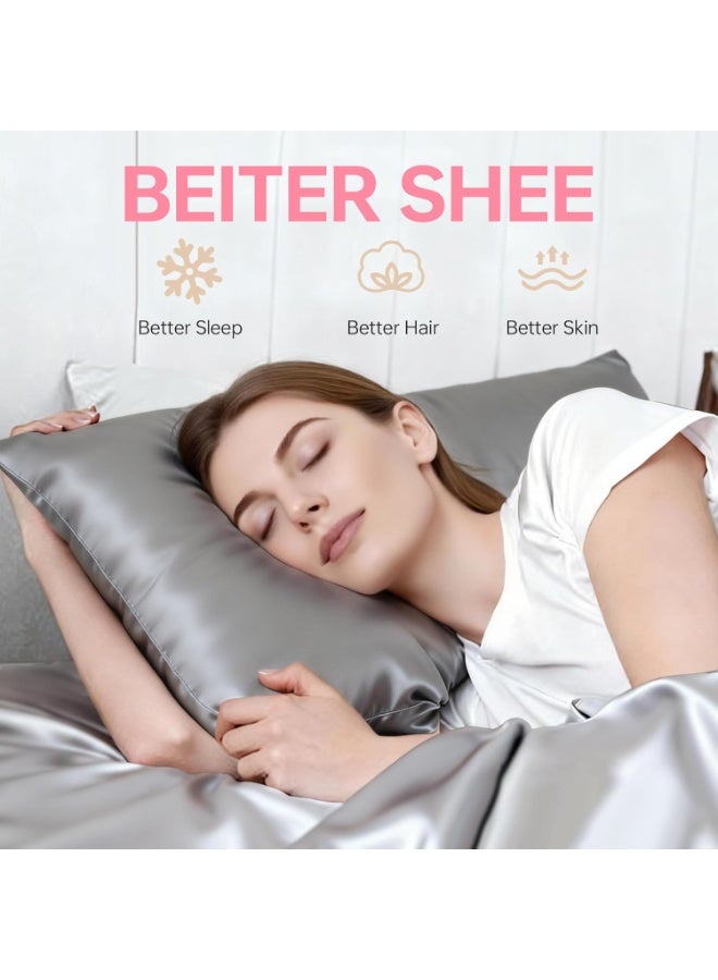 2-piece luxury satin pillowcase, suitable for hair and skin, satin pillowcase, satin skincare pillowcase, soft silky pillowcase, cold resistant and wrinkle resistant, anti-static standard/large/extra large (20 "x30"), dark gray - Image 3