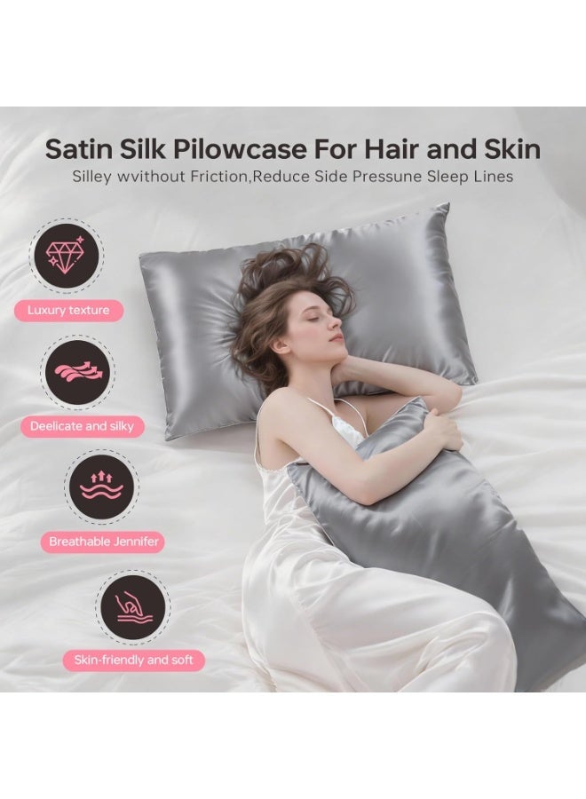 2-piece luxury satin pillowcase, suitable for hair and skin, satin pillowcase, satin skincare pillowcase, soft silky pillowcase, cold resistant and wrinkle resistant, anti-static standard/large/extra large (20 "x30"), dark gray - Image 2