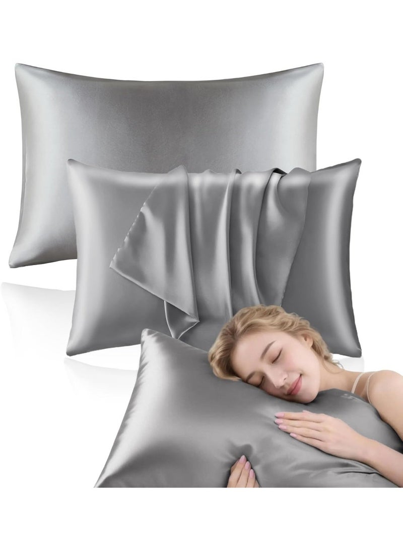 2-piece luxury satin pillowcase, suitable for hair and skin, satin pillowcase, satin skincare pillowcase, soft silky pillowcase, cold resistant and wrinkle resistant, anti-static standard/large/extra large (20 "x30"), dark gray - Image 1