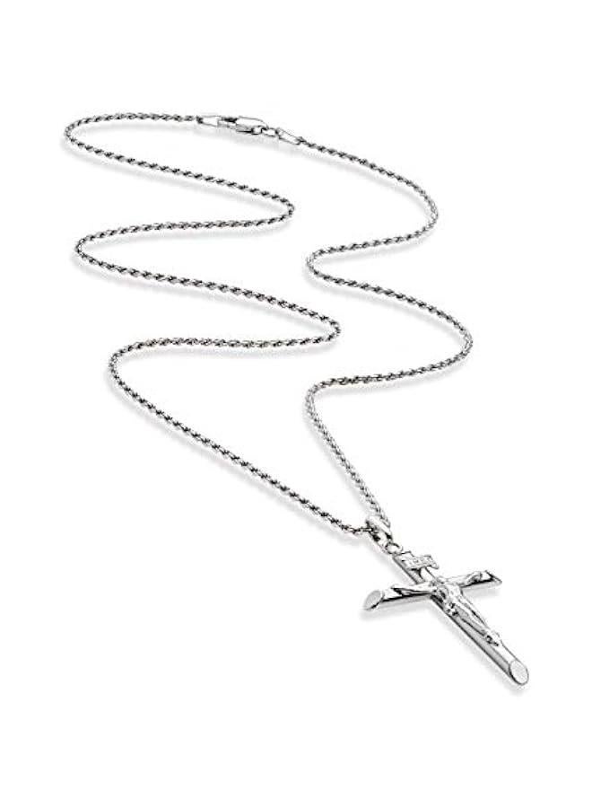 Arabest Rhodium Plated 925 Sterling Silver Small or Large Crucifix Necklace for Men Women, Cross Pendant with Rope Chain, Made in Italy - Image 2