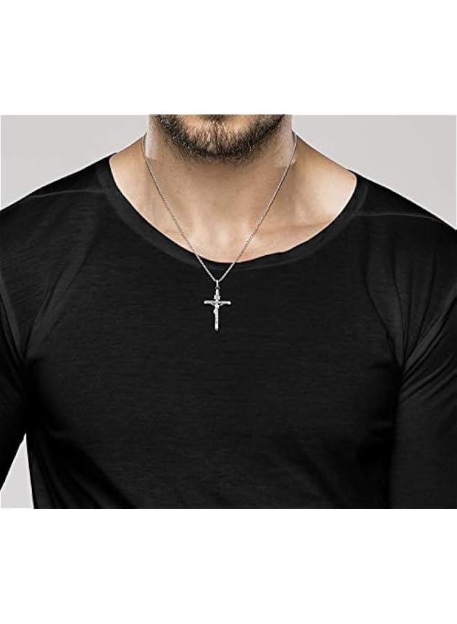 Arabest Rhodium Plated 925 Sterling Silver Small or Large Crucifix Necklace for Men Women, Cross Pendant with Rope Chain, Made in Italy - Image 4