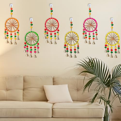 Party Propz Multicolor Decorative Wall Hangings with Bells - 6 Pcs Hanging Decorative Items, Latkan for Home Decorations, Mehendi Decoration Setup, Haldi Decoration Items for Home - Image 1