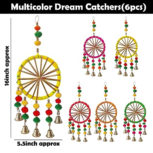 Party Propz Multicolor Decorative Wall Hangings with Bells - 6 Pcs Hanging Decorative Items, Latkan for Home Decorations, Mehendi Decoration Setup, Haldi Decoration Items for Home - Image 2