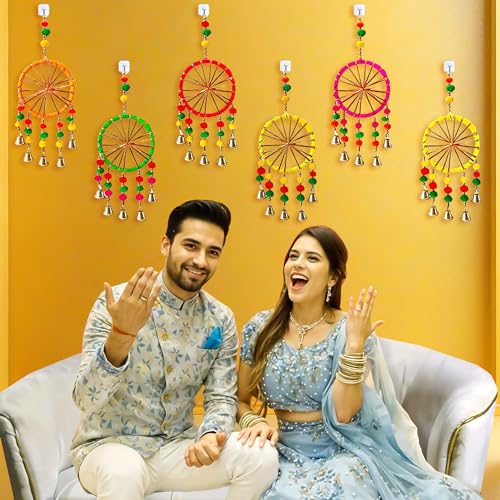 Party Propz Multicolor Decorative Wall Hangings with Bells - 6 Pcs Hanging Decorative Items, Latkan for Home Decorations, Mehendi Decoration Setup, Haldi Decoration Items for Home - Image 5