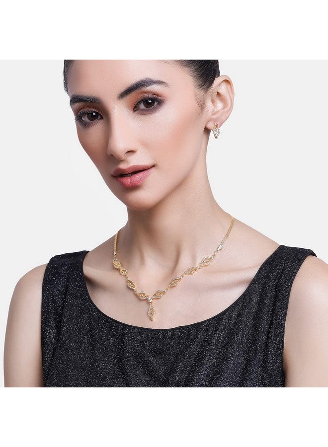 Estele Valentine Gifts For Girlfriend/Wife: Estele 24 Kt Gold Plated Oval Twirl American Diamond Necklace Set For Girls and Women - Image 3