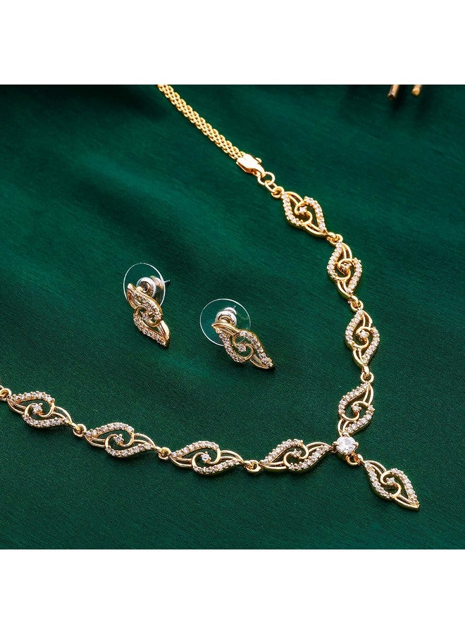 Estele Valentine Gifts For Girlfriend/Wife: Estele 24 Kt Gold Plated Oval Twirl American Diamond Necklace Set For Girls and Women - Image 4