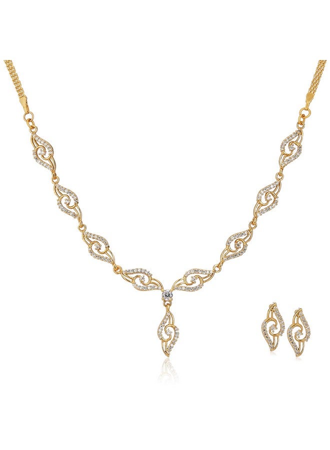 Estele Valentine Gifts For Girlfriend/Wife: Estele 24 Kt Gold Plated Oval Twirl American Diamond Necklace Set For Girls and Women - Image 1