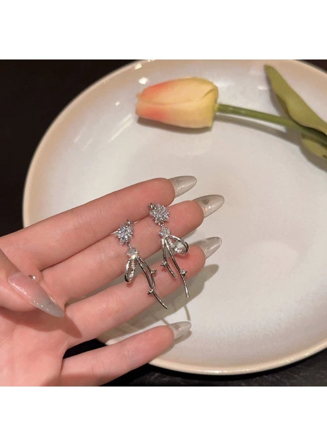 Goolsky Women's Sparkly Rhinestone Bow Earrings - Light Luxury High-End Tassel Long Dangle Studs Exquisite Elegant Fashion Ear Jewelry - Image 5