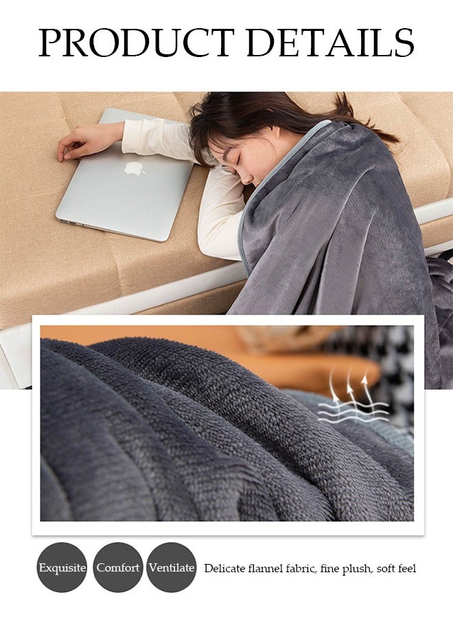 DUNISO - Flannel blanket, multifunctional double layer bedding blanket, with edge wrapping shawl blanket, cover blanket, buckle design, universal for all seasons, 100 * 150cm, gray - Image 1