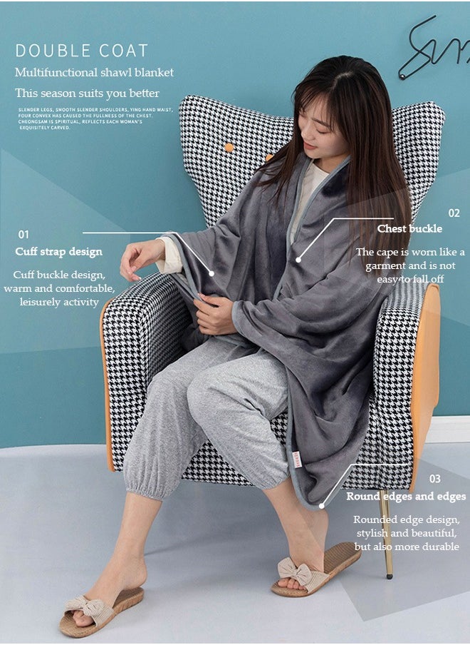 DUNISO - Flannel blanket, multifunctional double layer bedding blanket, with edge wrapping shawl blanket, cover blanket, buckle design, universal for all seasons, 100 * 150cm, gray - Image 1