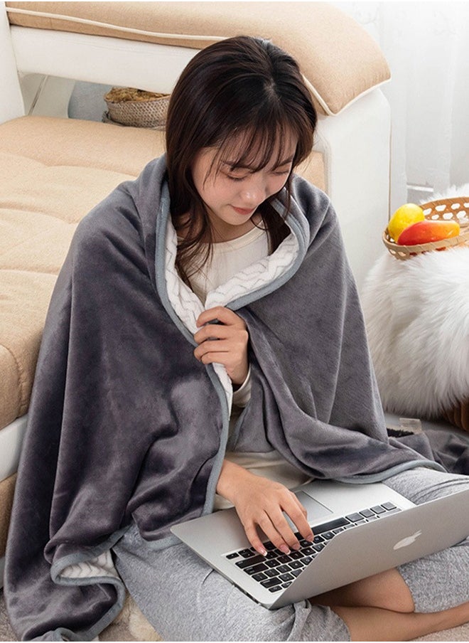 DUNISO - Flannel blanket, multifunctional double layer bedding blanket, with edge wrapping shawl blanket, cover blanket, buckle design, universal for all seasons, 100 * 150cm, gray - Image 1