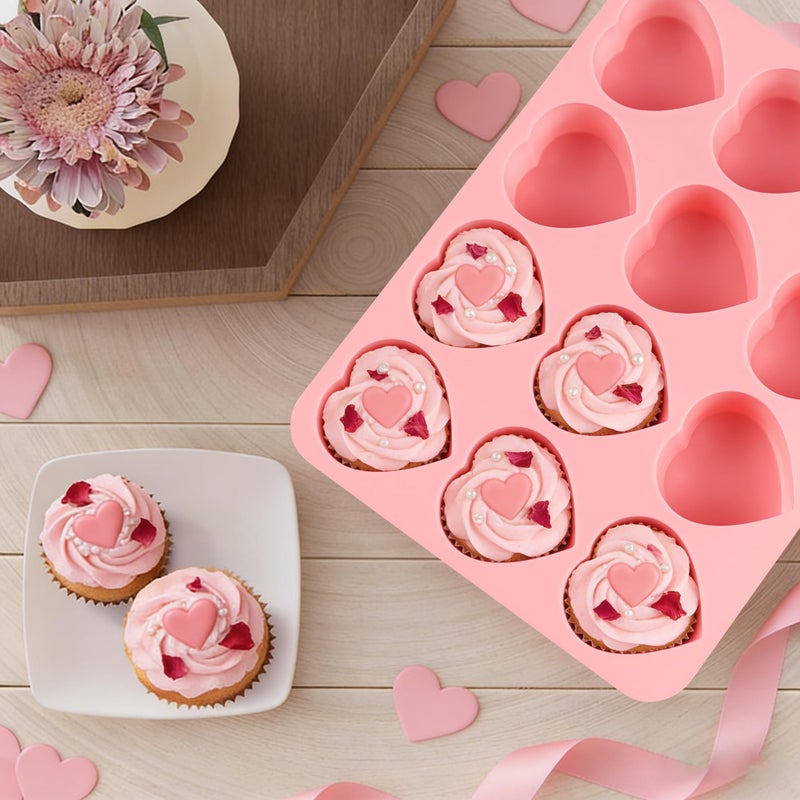 Vidotim 2 Pack Heart Silicone Mold,12 Cavity Silicone Heart Muffin Pan,Non-Stick Heart Shaped Mold for Chocolate,Cake,Jelly,Pudding,Candy,Soap(2.26"(2Pcs)) - Image 4