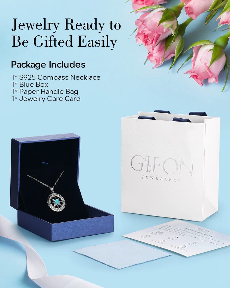 Gifon S925 Sterling Silver Necklace for Wife, Women Anniversary Year Gifts Compass Jewelry, Birthday Gift Ideas for Her Girlfriend Woman Necklaces, 18K White Gold December - Image 5