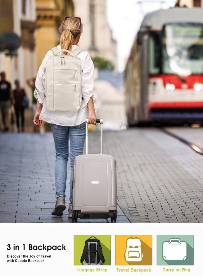 Capolo Travel Backpack for Women Men Waterproof Laptop Backpack Airlines Approved Carry On Backpack Bag Computer Bookbag for Business, Work, Traveling Fits 17 Inch Laptop(Beige) - Image 2