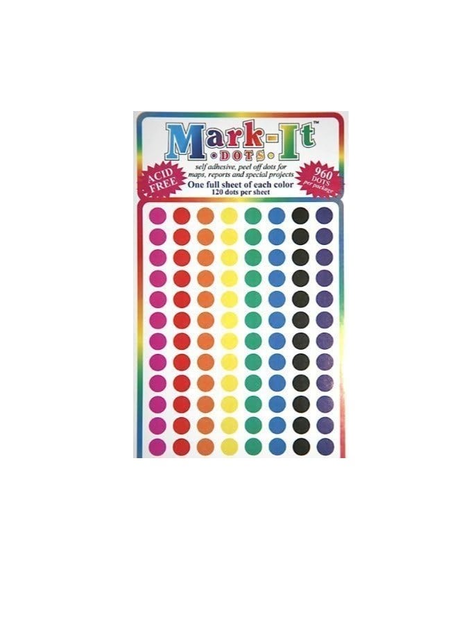 Mark-It Map Dot Stickers - Assorted Colors - 1/4" Diameter