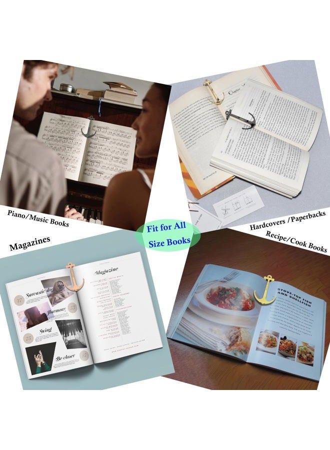 MACLARONX Anchor Page Holder Bookmark Clip Hands Free Reading Keep Book Open for Music Recipe Book Hardcovers Paperbacks Magazines, Gold - Image 5