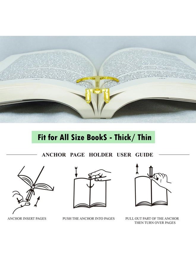 MACLARONX Anchor Page Holder Bookmark Clip Hands Free Reading Keep Book Open for Music Recipe Book Hardcovers Paperbacks Magazines, Gold - Image 3