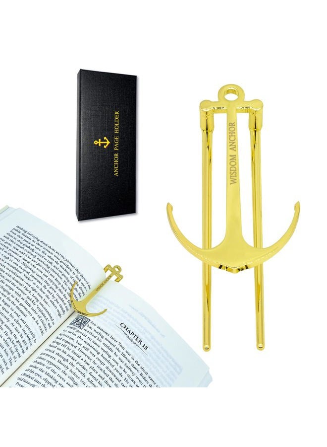 MACLARONX Anchor Page Holder Bookmark Clip Hands Free Reading Keep Book Open for Music Recipe Book Hardcovers Paperbacks Magazines, Gold - Image 1