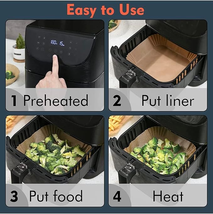 SANWALSA (100 pcs, Square, 8 inch) Disposable Air Fryer Paper Liners, Non-Stick Oil Resistant Parchment Paper for Frying, Baking, Cooking, Roasting and Microwave - Image 2