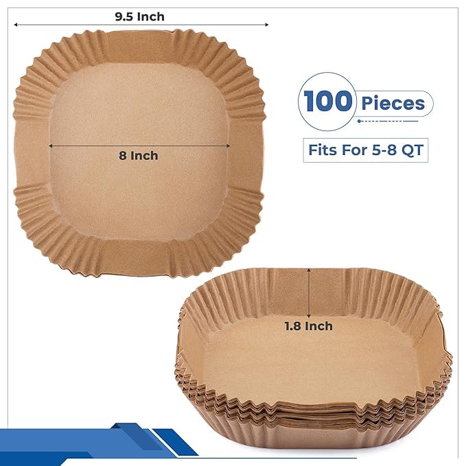 SANWALSA (100 pcs, Square, 8 inch) Disposable Air Fryer Paper Liners, Non-Stick Oil Resistant Parchment Paper for Frying, Baking, Cooking, Roasting and Microwave - Image 4
