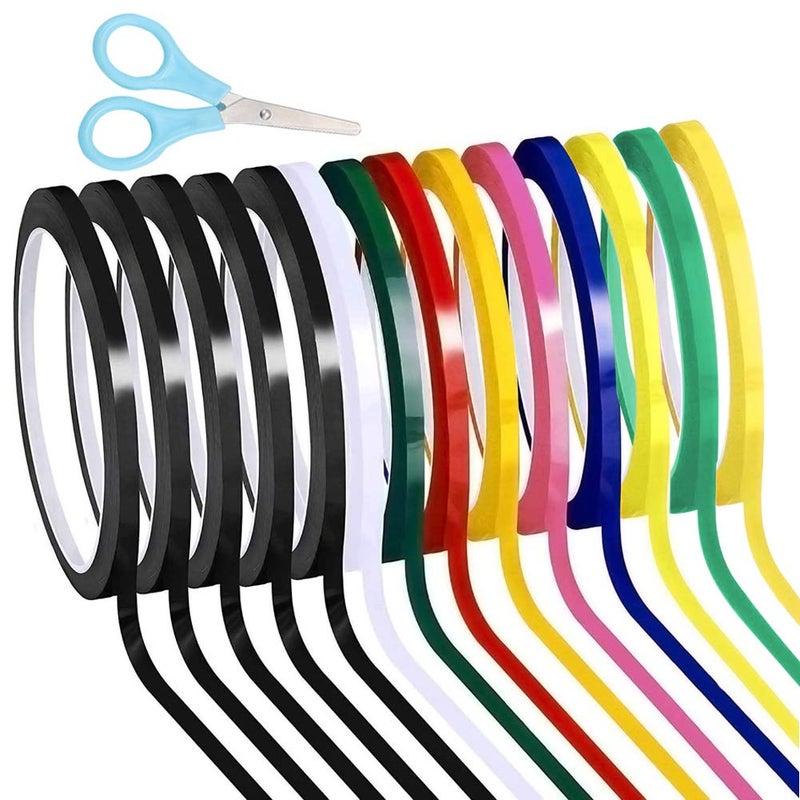 Leasinder 14 Rolls 1/4 Pinstripe Whiteboard Tape Dry Erase Tape Line Gridding Marking Vinyl Mara Tapes Self-Adhesive with a Scissor, 166 Feet Per Roll (Multicolored) - Image 1