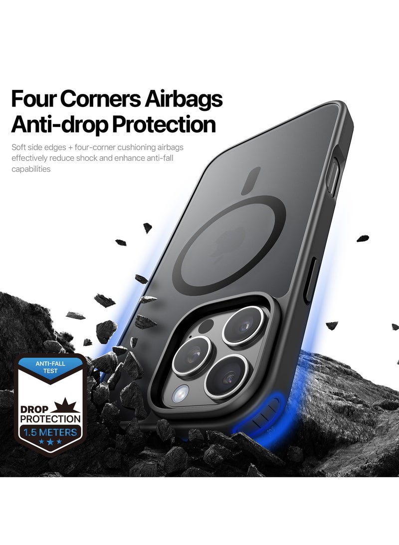 دوكس دوتشيز جراب يند دوكس دوكيس شفاف غير لامع مطفي مضاد للاصفرار [غطاء خلفي صلب من البولي كربونات ومن السيلكون ] يدعم الشحن اللاسلكي المغناطيسي جراب واقٍ مقاوم للصدمات متوافق مع iPhone 16 Pro Max (أسود) - Image 4